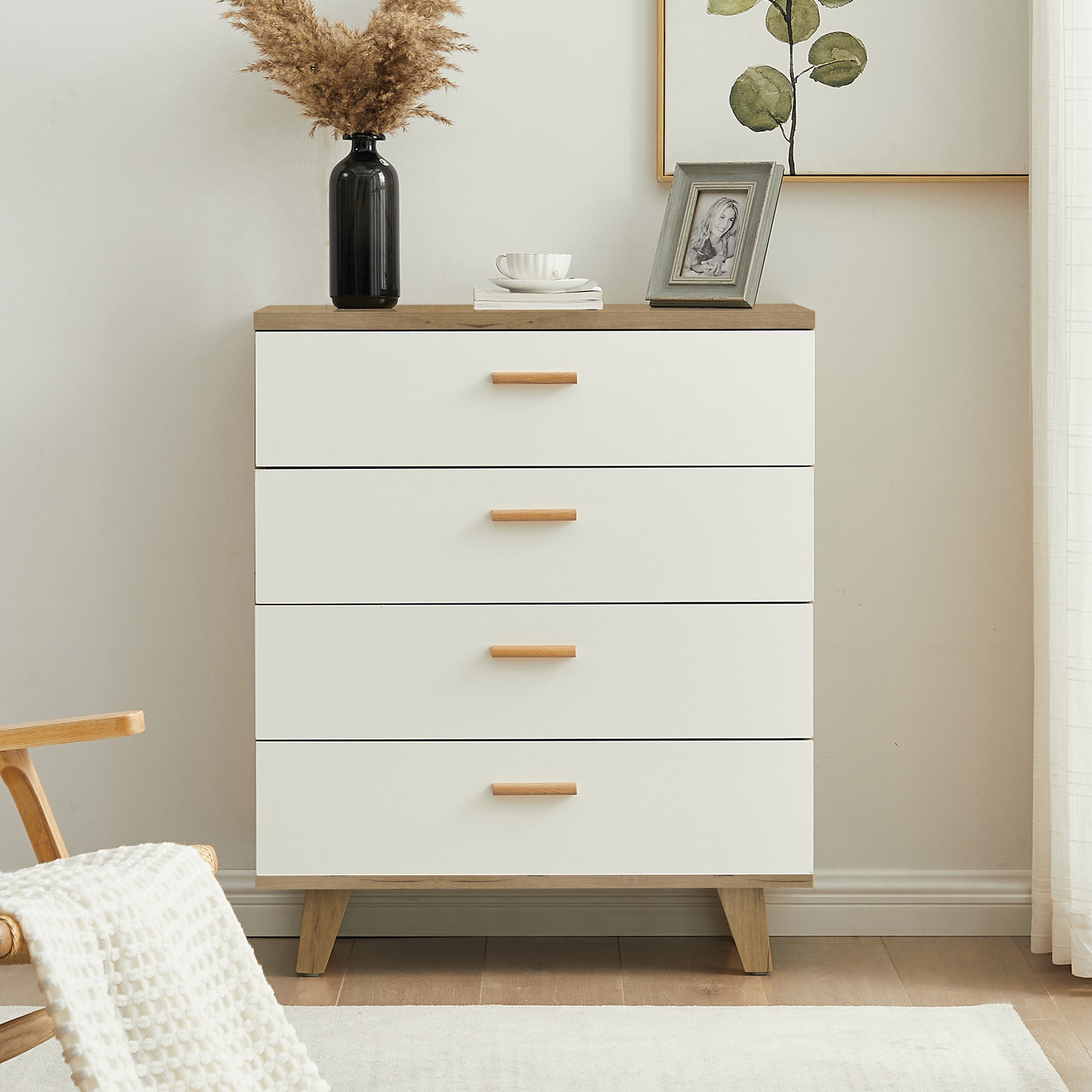 Drawer Dresser Cabinet Barcabinet, Buffet Sideboard Storage Cabinet, Buffet Server Console Tablestorge Cabinetsolid Solid Wood Handle Table Leg For Dining Roomliving Roomkitchenhallway Brown White 3 4 Drawers White Oak Primary Living Space Classic Foam