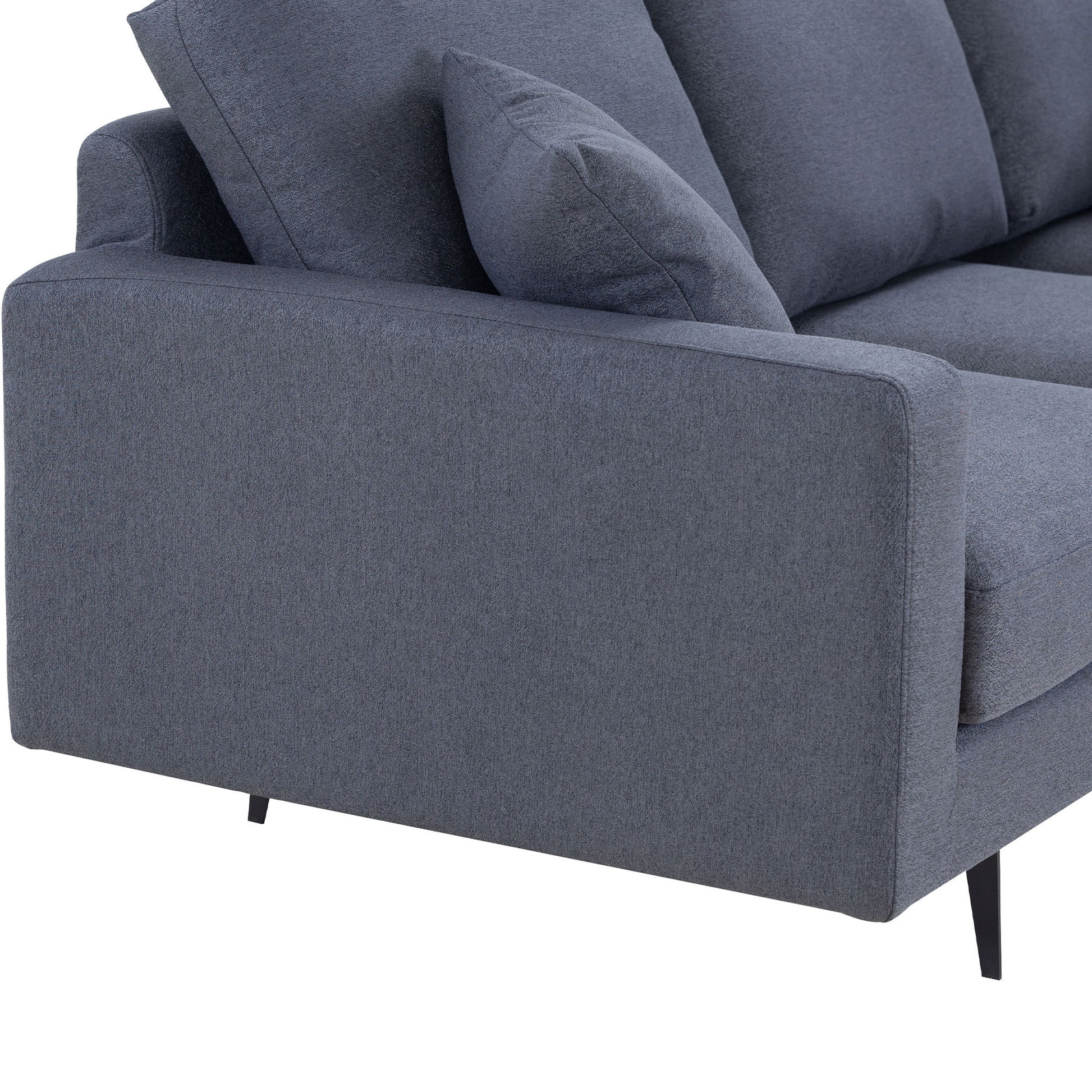 Modern Grey Three Seat Sofa With Thick Sponge And Two Pillows, 87.40Inch Dark Gray Fabric