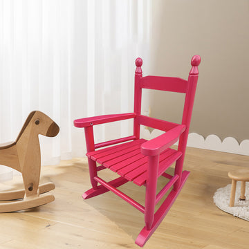 Children'S Rocking Rose Red Chair Indoor Or Outdoor Suitable For Kids Durable Rose Red Solid Wood