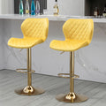 Yellow Velvet Adjustable Swivel Bar Stools Set Of 2 Modern Counter Height Barstools With Golden Color Base Yellow Kitchen Modern Foam Velvet