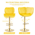 Yellow Velvet Adjustable Swivel Bar Stools Set Of 2 Modern Counter Height Barstools With Golden Color Base Yellow Kitchen Modern Foam Velvet