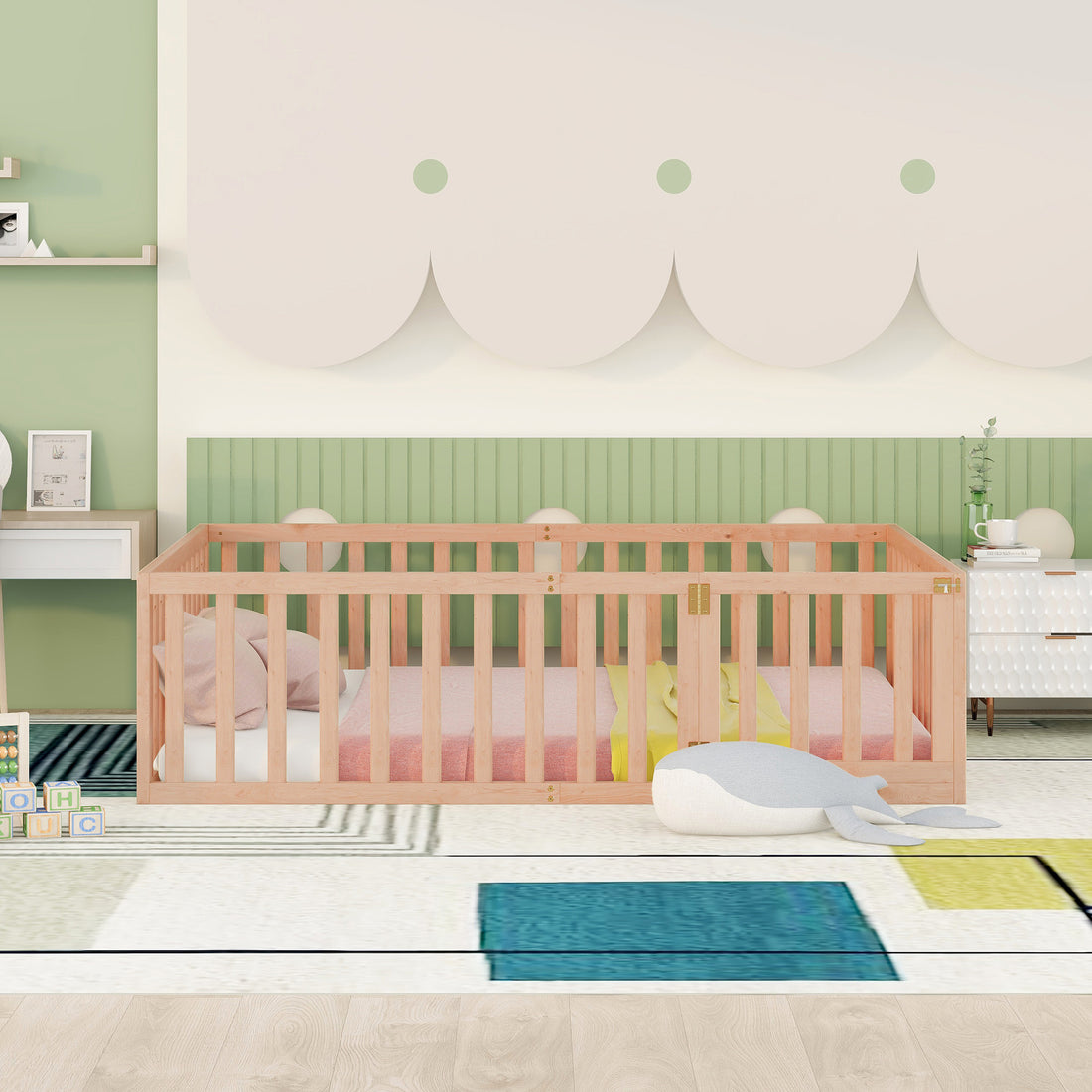 Full Size Wood Daybed Frame With Fence, Natural Old Sku:Wf289662Aam Natural Solid Wood