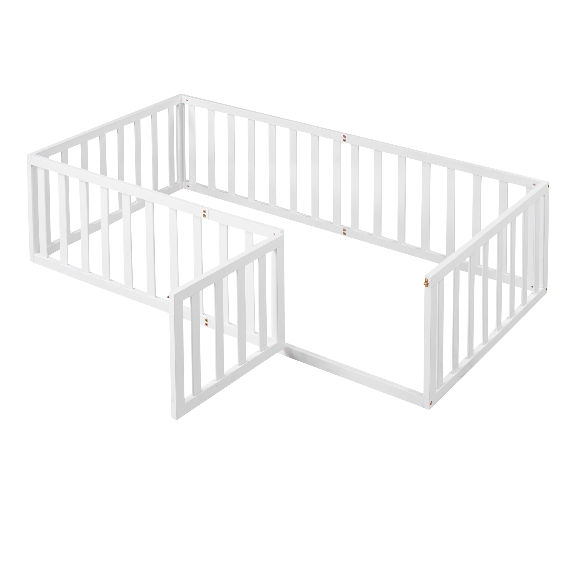 Twin Size Wood Floor Bed Frame With Fence And Door, White Old Sku :Wf289661Aak Twin White Solid Wood