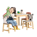 5 Piece Kiddy Table And Chair Setkids Wood Table With 4 Chairs Set Cartoon Animals Bigger Table 3 8 Years Old White Solid Wood