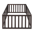 Twin Size Wood Floor Bed Frame With Fence And Door, Walnut Old Sku :Wf289661Aal Twin Walnut Solid Wood