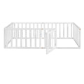 Twin Size Wood Floor Bed Frame With Fence And Door, White Old Sku :Wf289661Aak Twin White Solid Wood