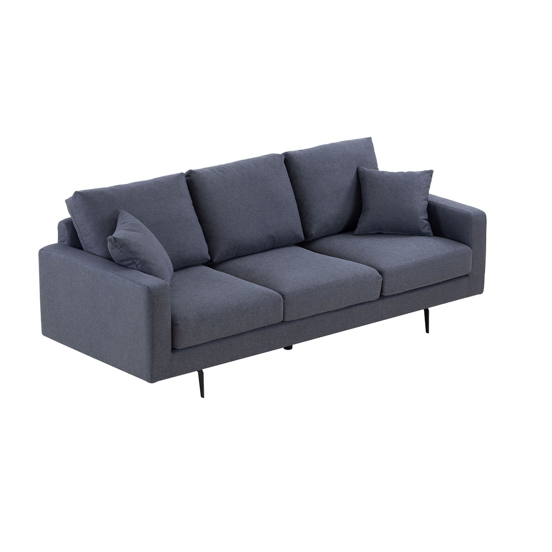 Modern Grey Three Seat Sofa With Thick Sponge And Two Pillows, 87.40Inch Dark Gray Fabric