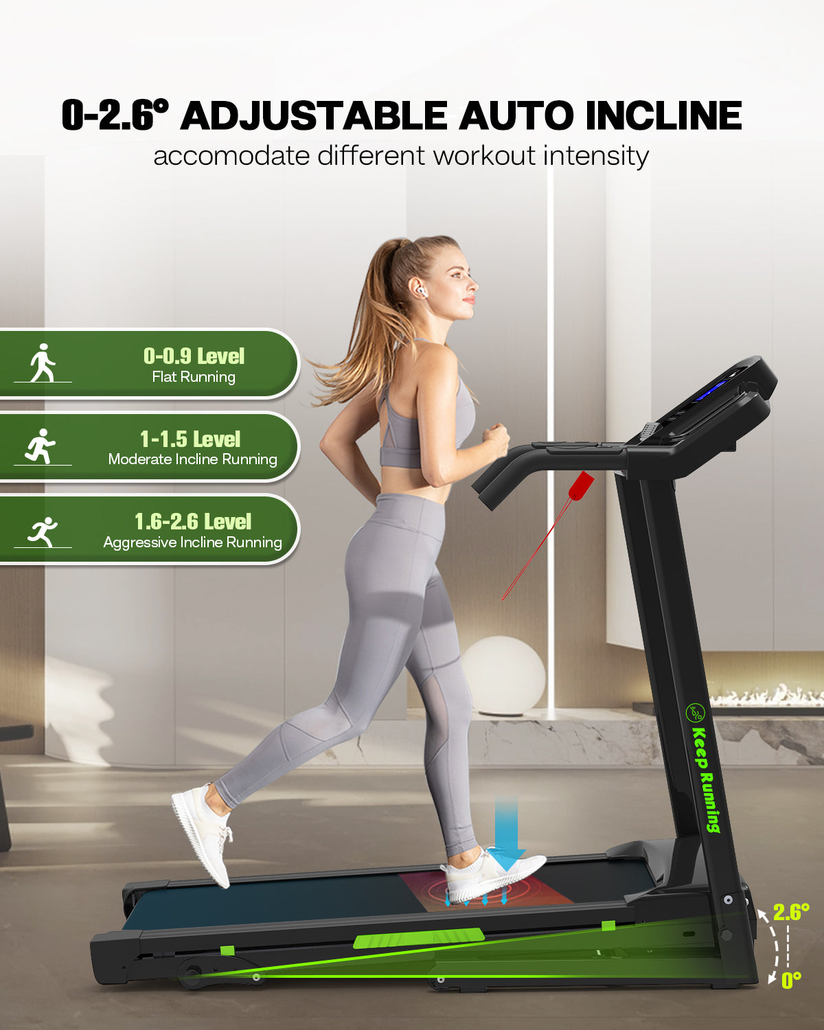 Foldable Treadmill With Incline, Folding Treadmill For Home Electric Treadmill Workout Running Machine, Handrail Controls Speed, Pulse Monitor,App Black Stainless Steel