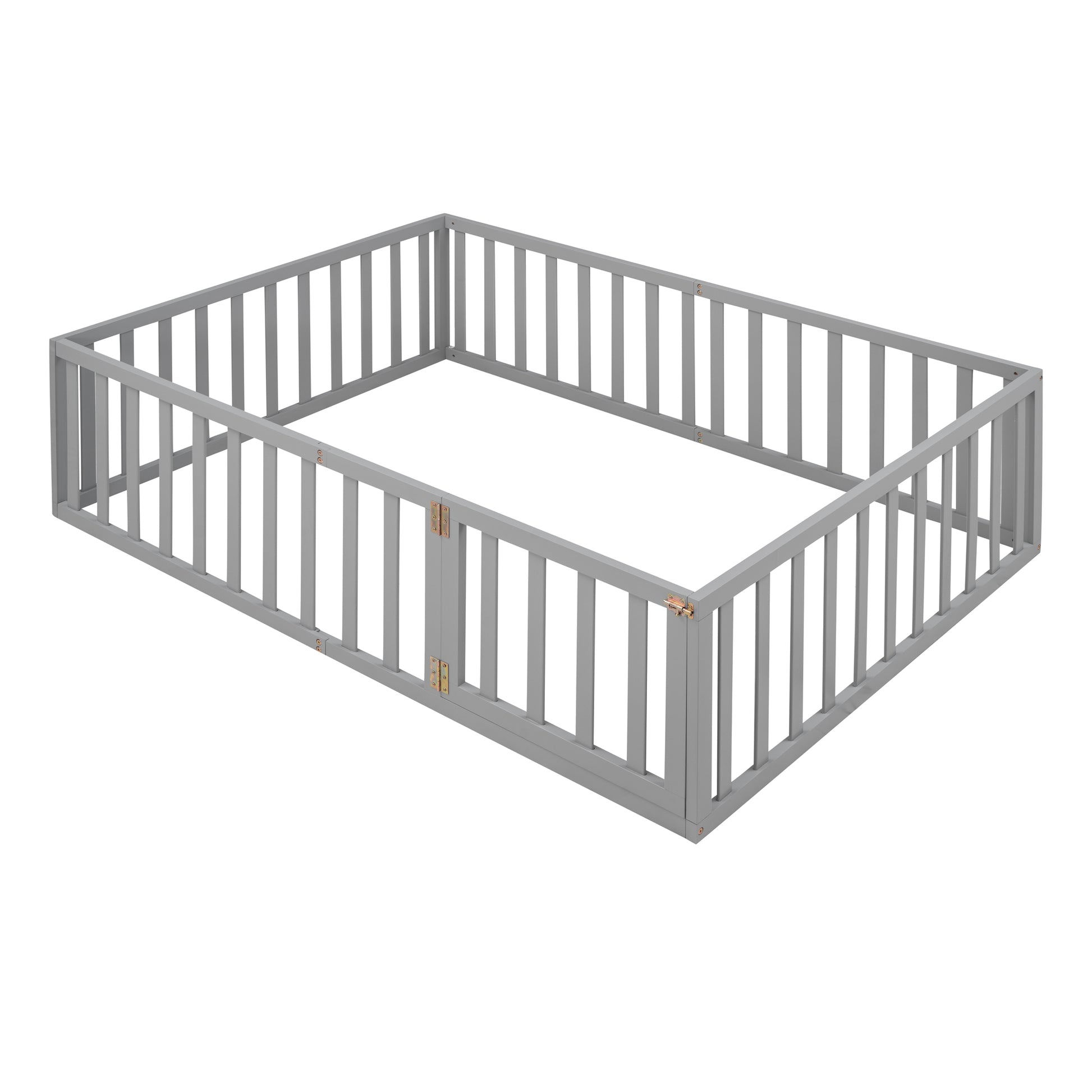 Full Size Wood Daybed Frame With Fence, Gray Old Sku:Wf289662Aae Gray Solid Wood