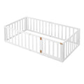 Twin Size Wood Floor Bed Frame With Fence And Door, White Old Sku :Wf289661Aak Twin White Solid Wood