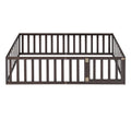 Twin Size Wood Floor Bed Frame With Fence And Door, Walnut Old Sku :Wf289661Aal Twin Walnut Solid Wood