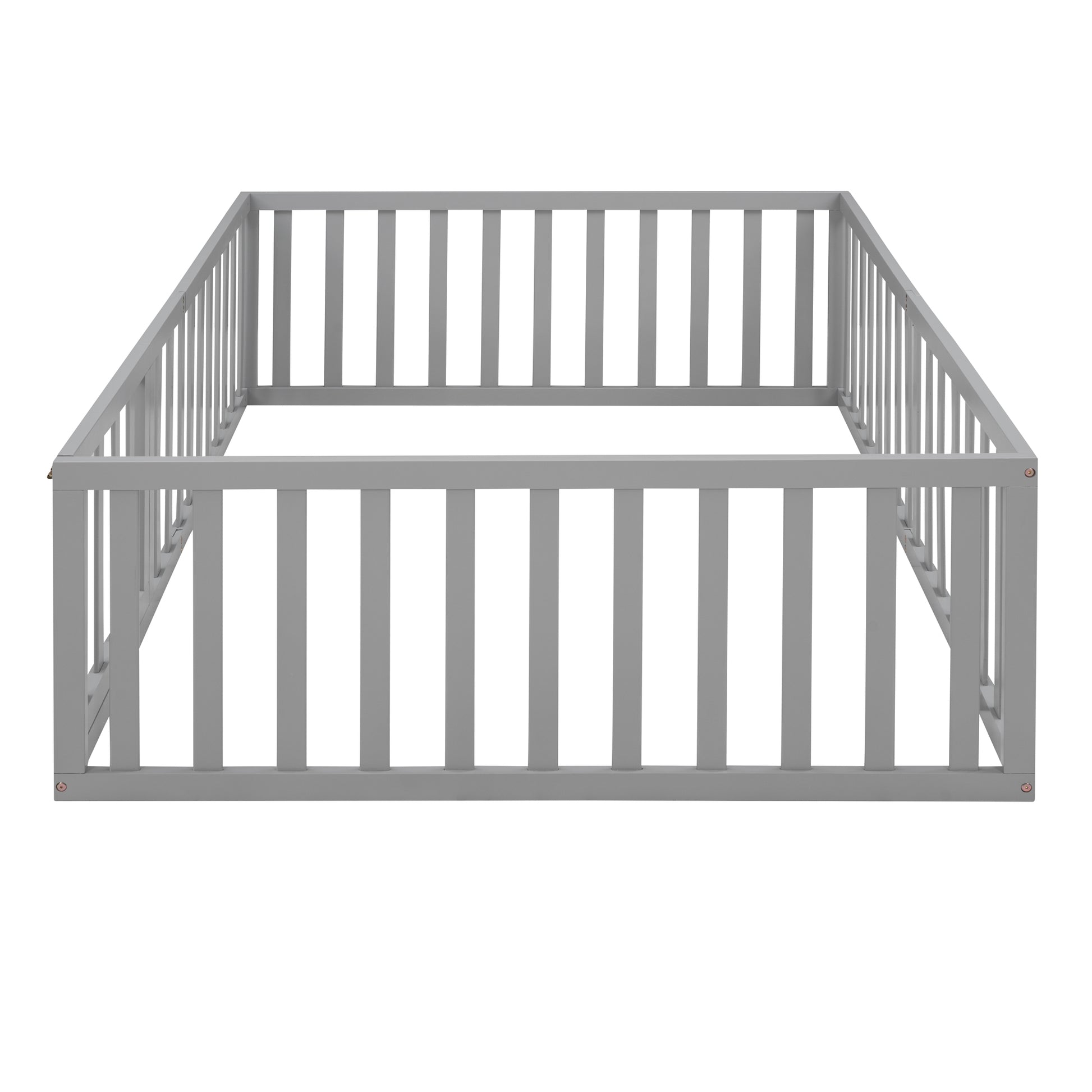 Full Size Wood Daybed Frame With Fence, Gray Old Sku:Wf289662Aae Gray Solid Wood