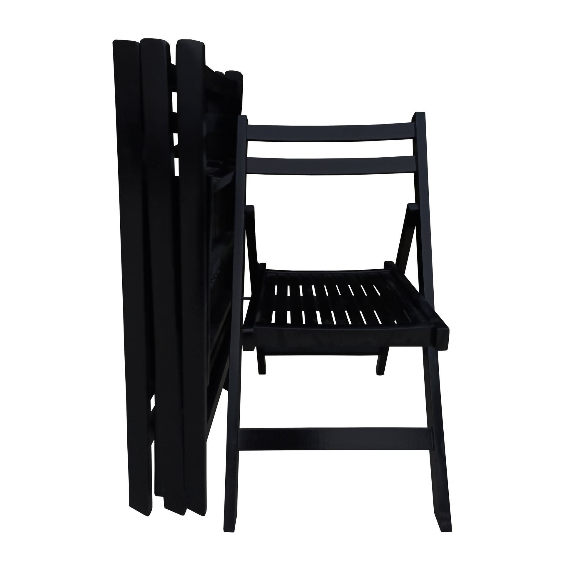 Furniture Slatted Wood Folding Special Event Chair Black, Set Of 4, Folding Chair, Foldable Style Black Solid Wood