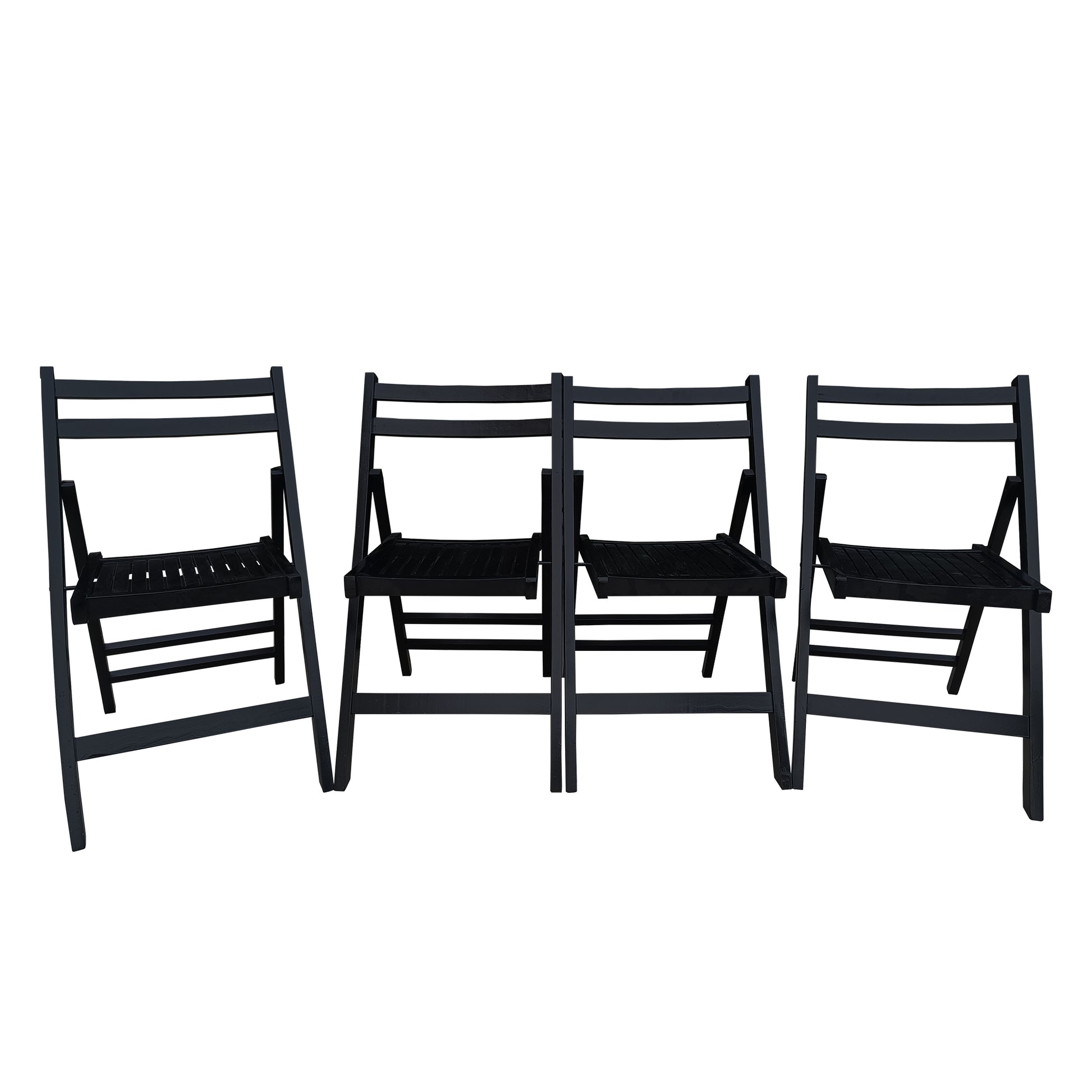 Furniture Slatted Wood Folding Special Event Chair Black, Set Of 4, Folding Chair, Foldable Style Black Solid Wood