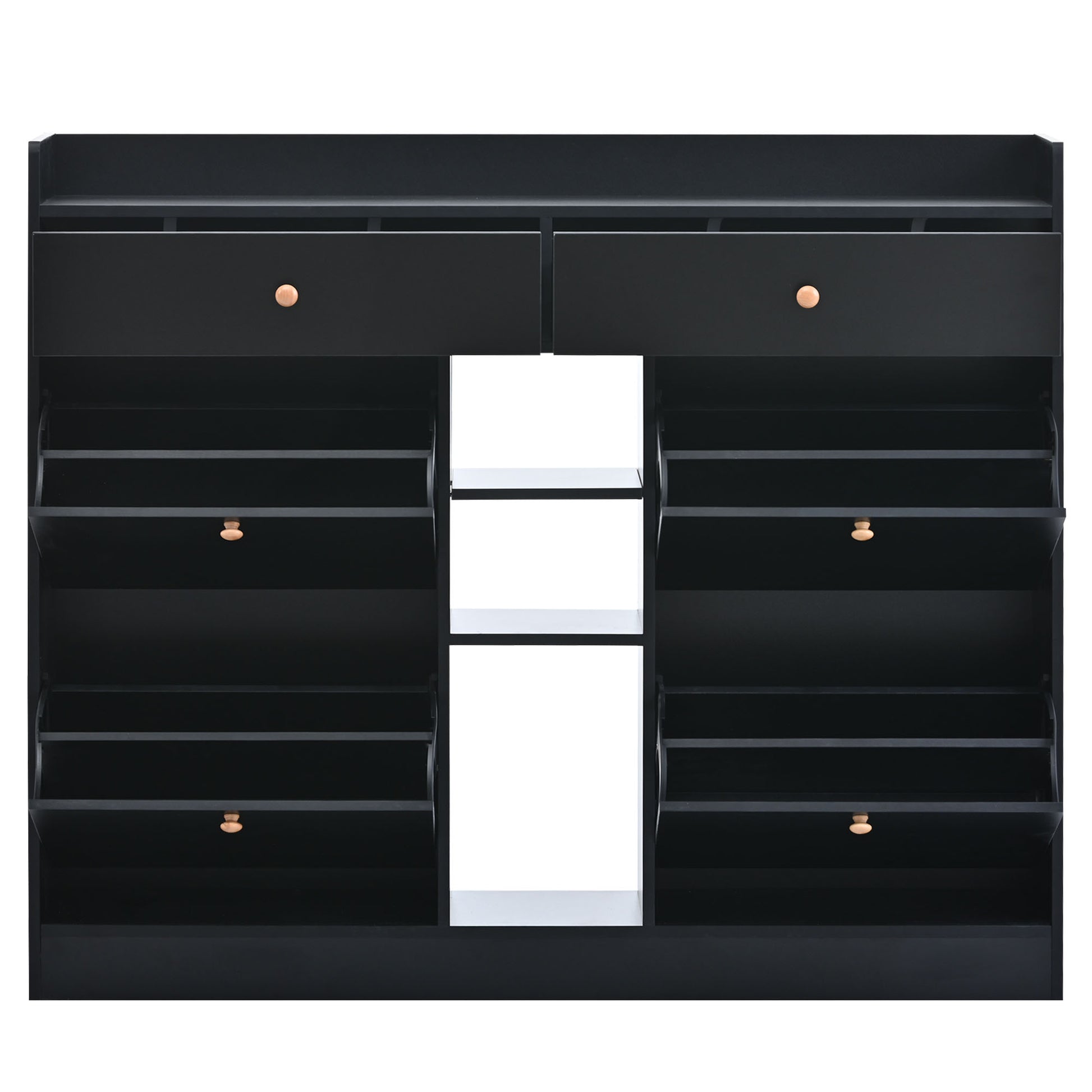 Modern Shoe Cabinet With 4 Flip Drawers, Multifunctional 2 Tier Shoe Storage Organizer With Drawers, Free Standing Shoe Rack For Entrance Hallway, Black. Black Particle Board