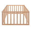 Twin Size Wood Floor Bed Frame With Fence And Door, Natural Old Sku :Wf289661Aam Twin Natural Solid Wood