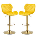 Yellow Velvet Adjustable Swivel Bar Stools Set Of 2 Modern Counter Height Barstools With Golden Color Base Yellow Kitchen Modern Foam Velvet