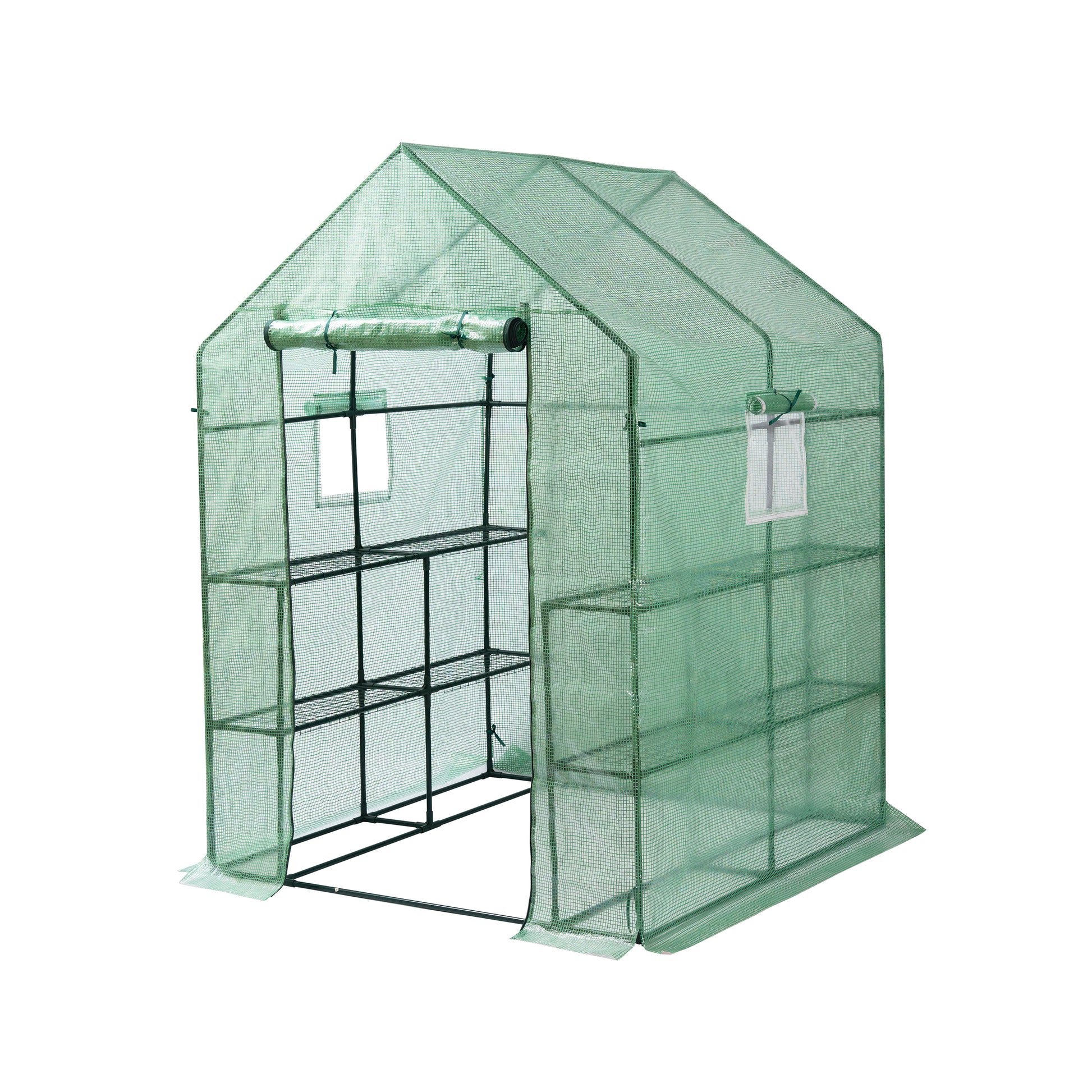 Mini Walk In Greenhouse Indoor Outdoor 2 Tier 8 Shelves Portable Plant Gardening Greenhouse 56L X 56W X 76H Inches , Grow Plant Herbs Flowers Hot House Green Metal