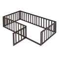 Twin Size Wood Floor Bed Frame With Fence And Door, Walnut Old Sku :Wf289661Aal Twin Walnut Solid Wood