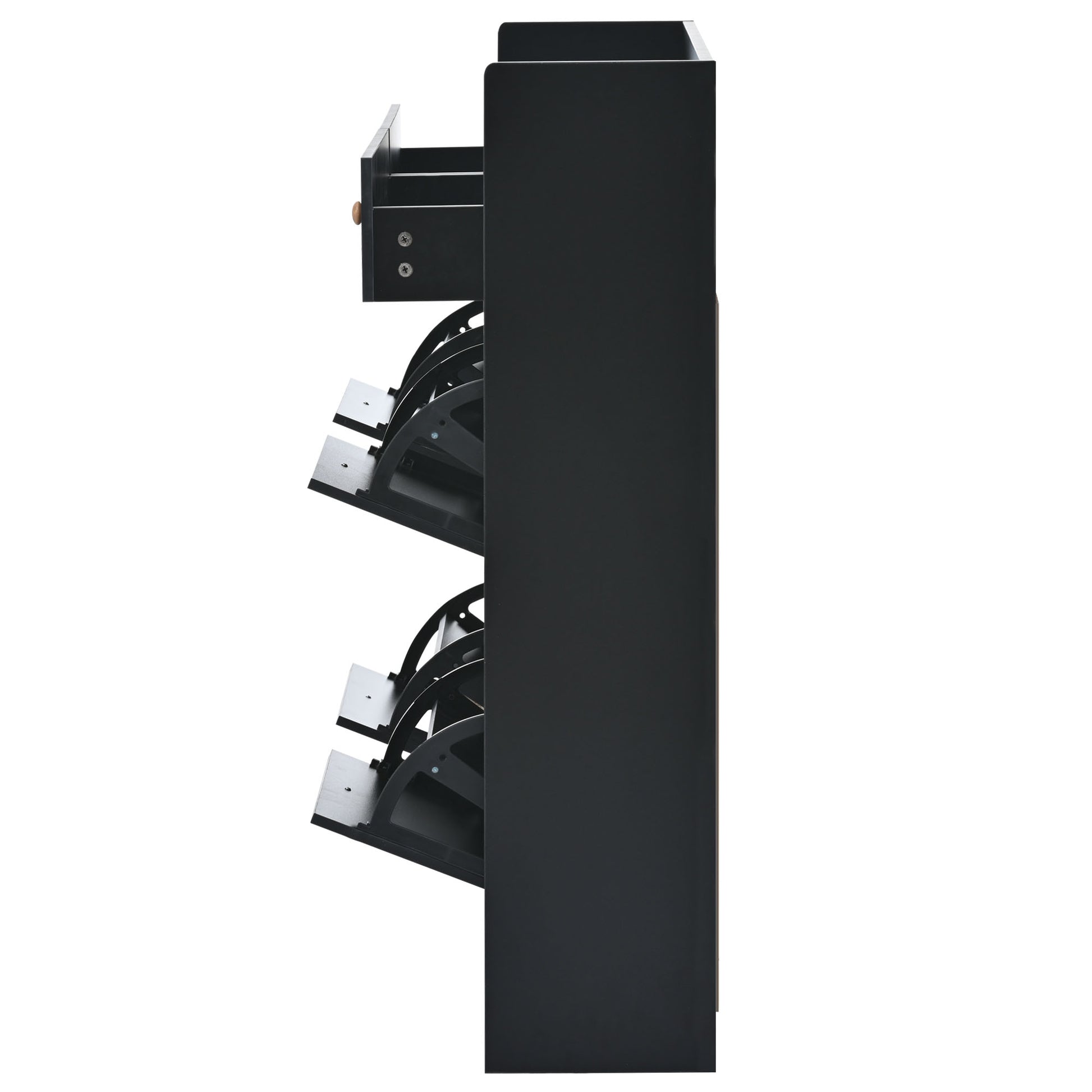 Modern Shoe Cabinet With 4 Flip Drawers, Multifunctional 2 Tier Shoe Storage Organizer With Drawers, Free Standing Shoe Rack For Entrance Hallway, Black. Black Particle Board