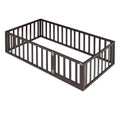 Twin Size Wood Floor Bed Frame With Fence And Door, Walnut Old Sku :Wf289661Aal Twin Walnut Solid Wood