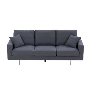 Modern Grey Three Seat Sofa With Thick Sponge And Two Pillows, 87.40Inch Dark Gray Fabric