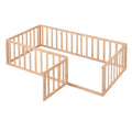 Twin Size Wood Floor Bed Frame With Fence And Door, Natural Old Sku :Wf289661Aam Twin Natural Solid Wood