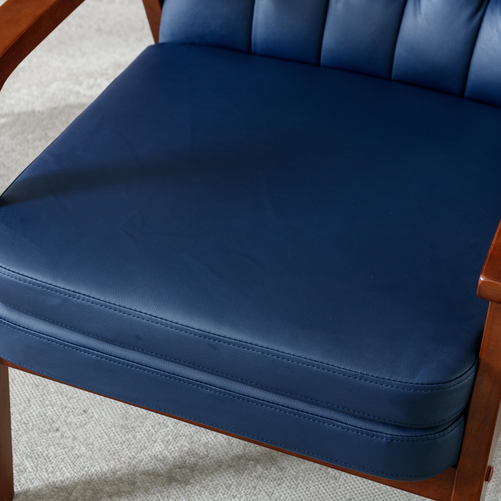 Mid Century Single Armchair Sofa Accent Chair Retro Modern Solid Wood Armrest Accent Chair, Fabric Upholstered Wooden Lounge Chair Navy Navy Pu