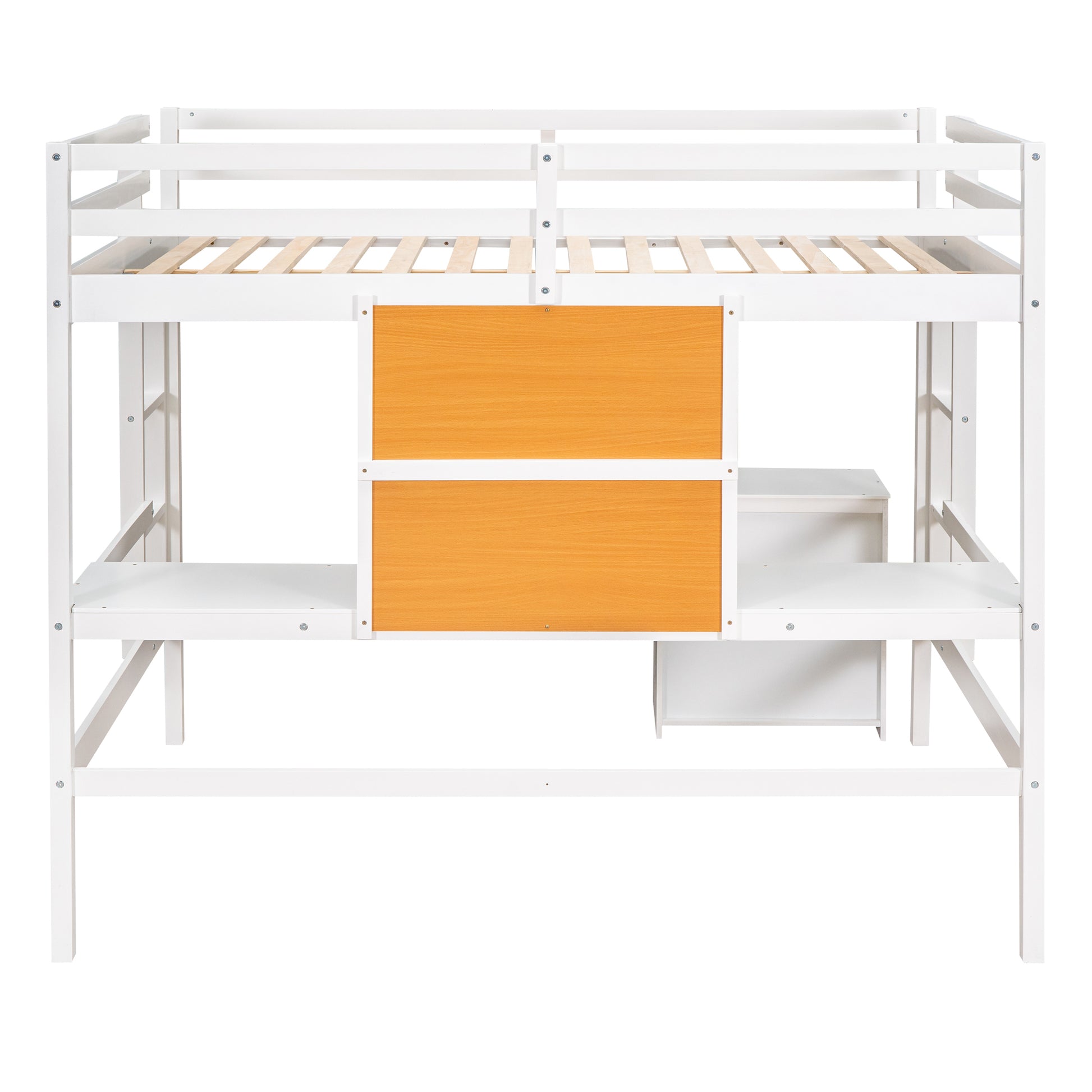 Full Size Loft Bed With Desk And Writing Board, Wooden Loft Bed With Desk & 2 Drawers Cabinet White White Solid Wood