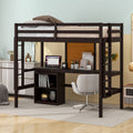 Twin Size Loft Bed With Desk And Writing Board, Wooden Loft Bed With Desk & 2 Drawers Cabinet Espresso Espresso Solid Wood