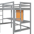 Twin Size Loft Bed With Desk And Writing Board, Wooden Loft Bed With Desk & 2 Drawers Cabinet Gray Gray Solid Wood