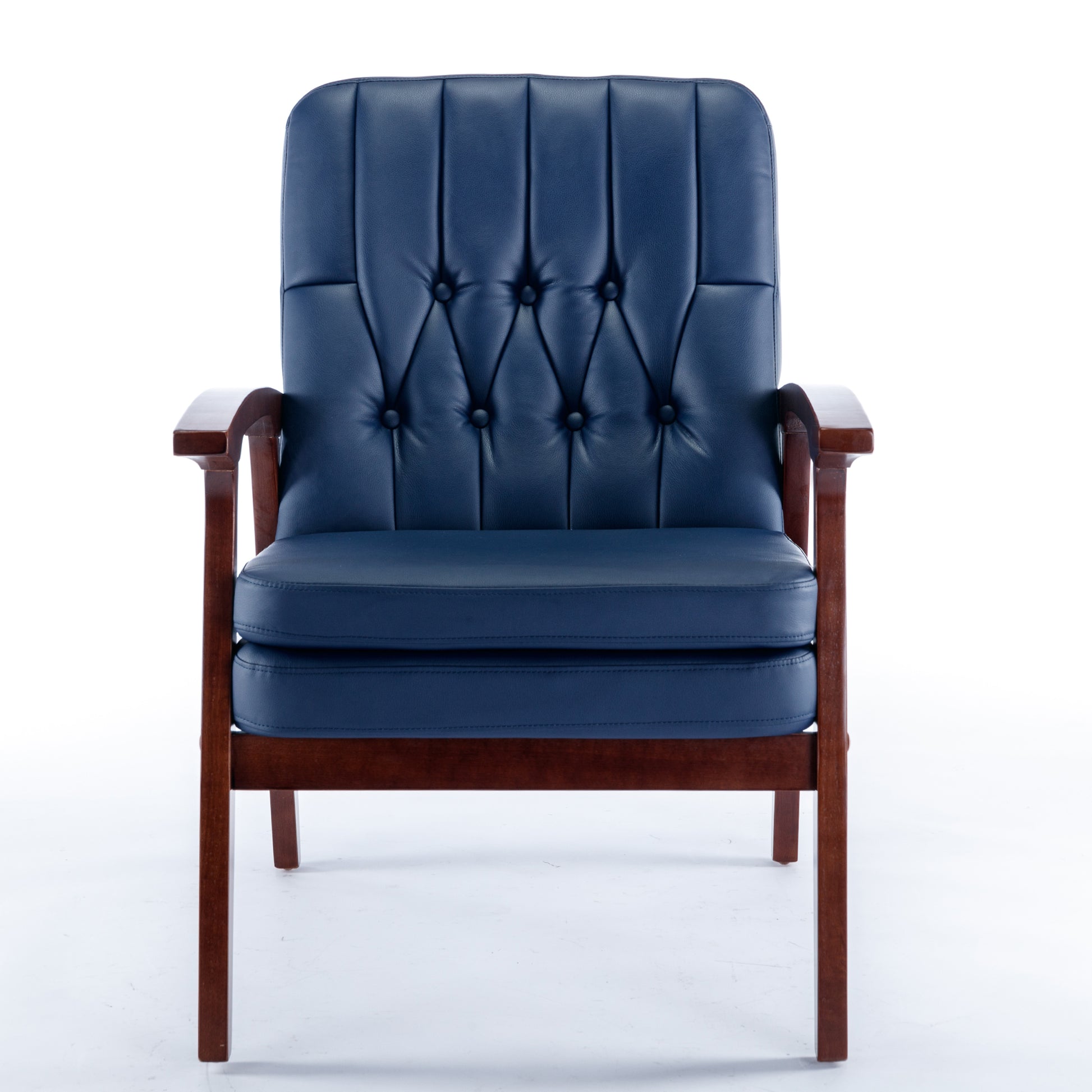 Mid Century Single Armchair Sofa Accent Chair Retro Modern Solid Wood Armrest Accent Chair, Fabric Upholstered Wooden Lounge Chair Navy Navy Pu
