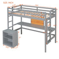 Twin Size Loft Bed With Desk And Writing Board, Wooden Loft Bed With Desk & 2 Drawers Cabinet Gray Gray Solid Wood