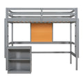 Twin Size Loft Bed With Desk And Writing Board, Wooden Loft Bed With Desk & 2 Drawers Cabinet Gray Gray Solid Wood