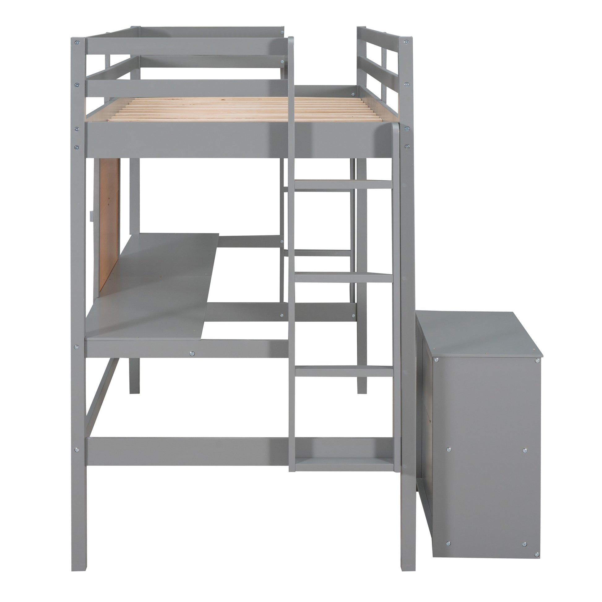 Twin Size Loft Bed With Desk And Writing Board, Wooden Loft Bed With Desk & 2 Drawers Cabinet Gray Gray Solid Wood