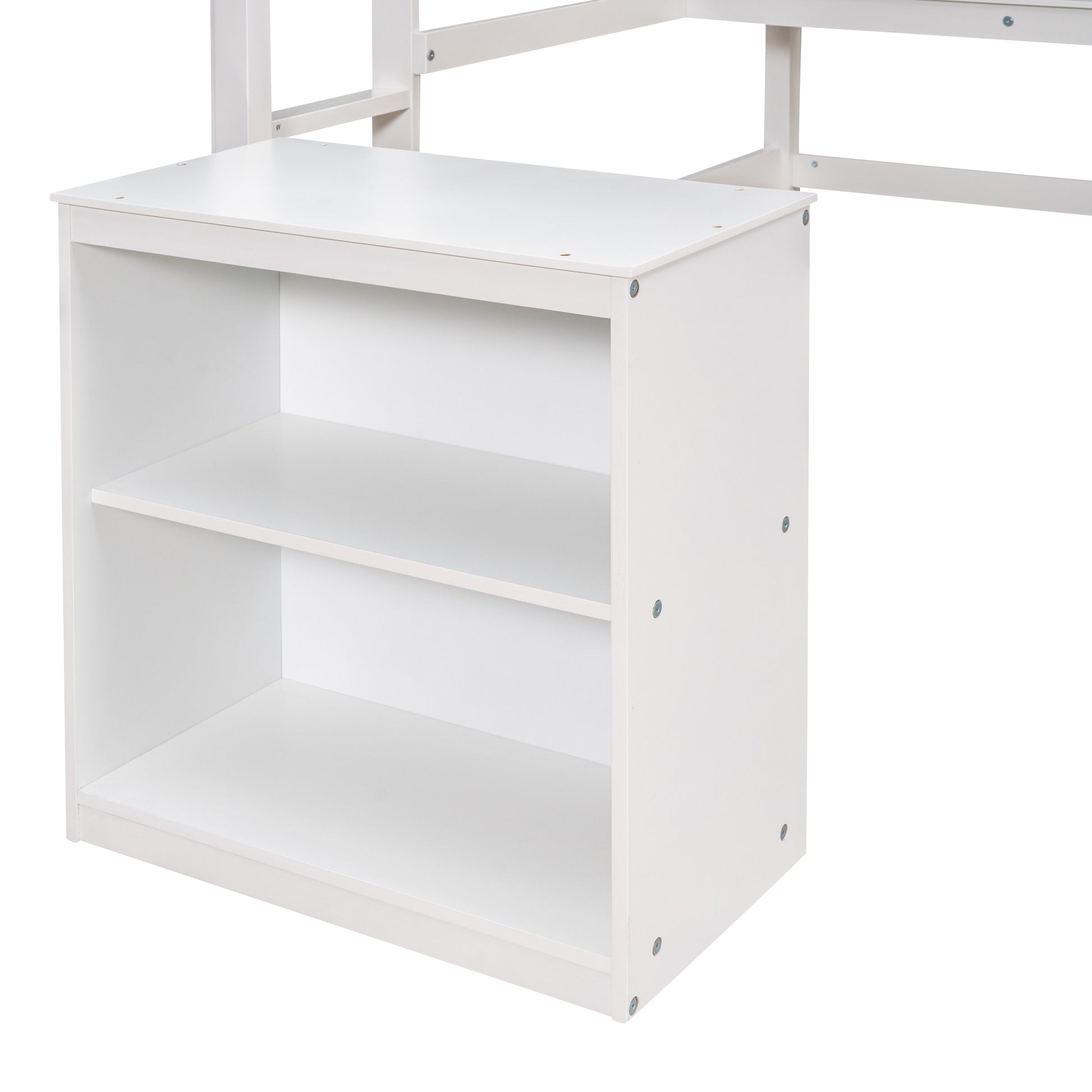 Twin Size Loft Bed With Desk And Writing Board, Wooden Loft Bed With Desk & 2 Drawers Cabinet White White Solid Wood