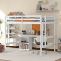 Full Size Loft Bed With Desk And Writing Board, Wooden Loft Bed With Desk & 2 Drawers Cabinet White White Solid Wood