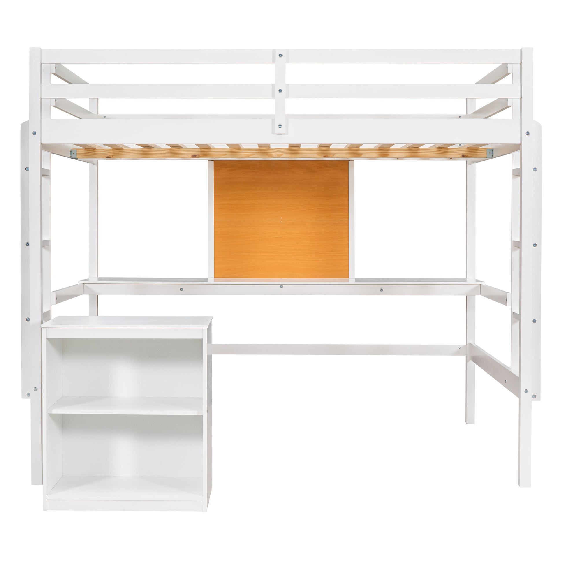 Full Size Loft Bed With Desk And Writing Board, Wooden Loft Bed With Desk & 2 Drawers Cabinet White White Solid Wood