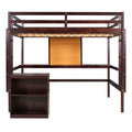 Full Size Loft Bed With Desk And Writing Board, Wooden Loft Bed With Desk & 2 Drawers Cabinet Espresso Espresso Solid Wood