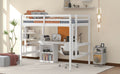 Full Size Loft Bed With Desk And Writing Board, Wooden Loft Bed With Desk & 2 Drawers Cabinet White White Solid Wood