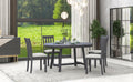 5 Piece Wood Dining Table Set Round Extendable Dining Table With 4 Dining Chairs, Dining Room Table Set For 4 Person For Dining Room Gray Gray Solid Wood
