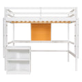 Twin Size Loft Bed With Desk And Writing Board, Wooden Loft Bed With Desk & 2 Drawers Cabinet White White Solid Wood