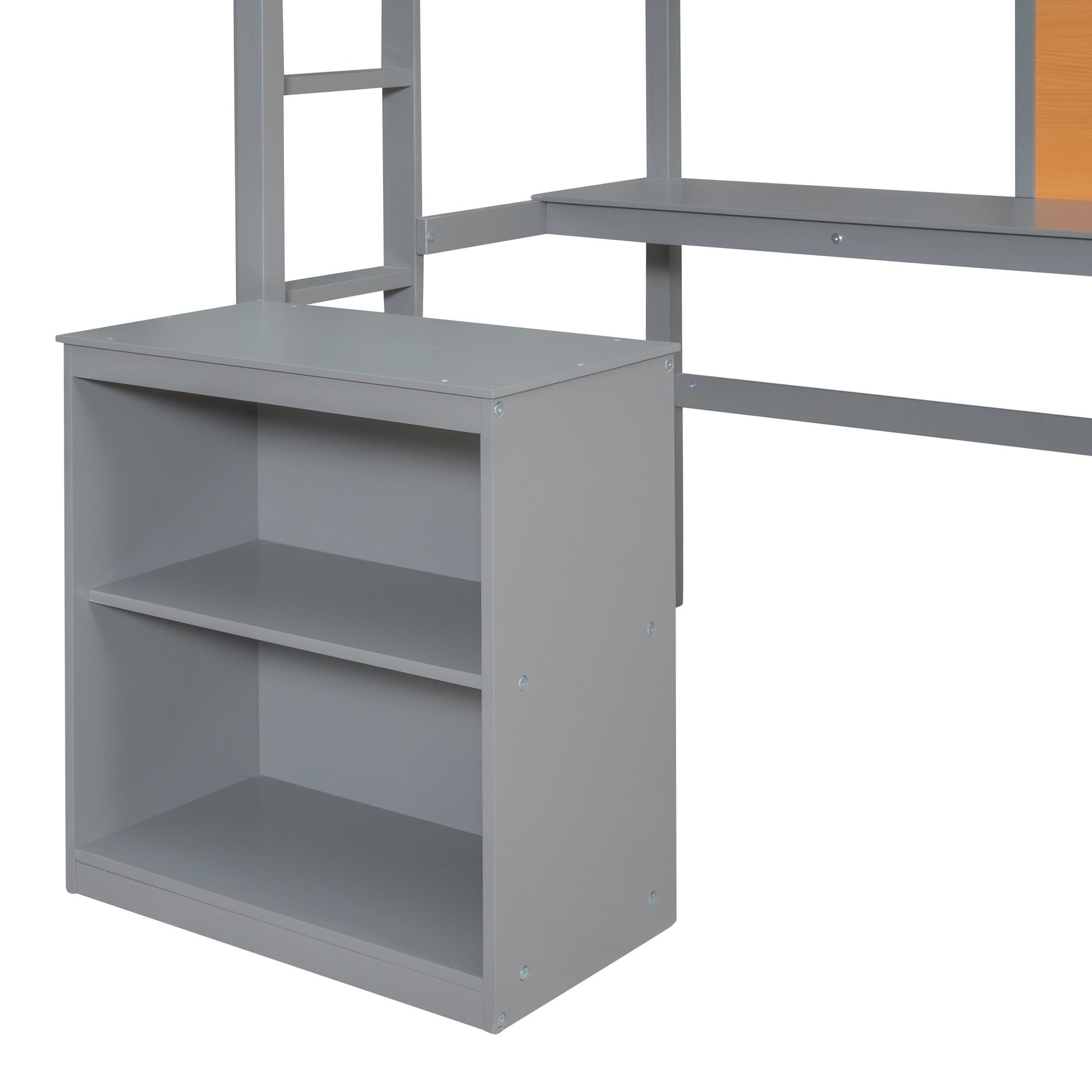 Twin Size Loft Bed With Desk And Writing Board, Wooden Loft Bed With Desk & 2 Drawers Cabinet Gray Gray Solid Wood