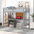 Twin Size Loft Bed With Desk And Writing Board, Wooden Loft Bed With Desk & 2 Drawers Cabinet Gray Gray Solid Wood