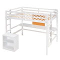 Twin Size Loft Bed With Desk And Writing Board, Wooden Loft Bed With Desk & 2 Drawers Cabinet White White Solid Wood