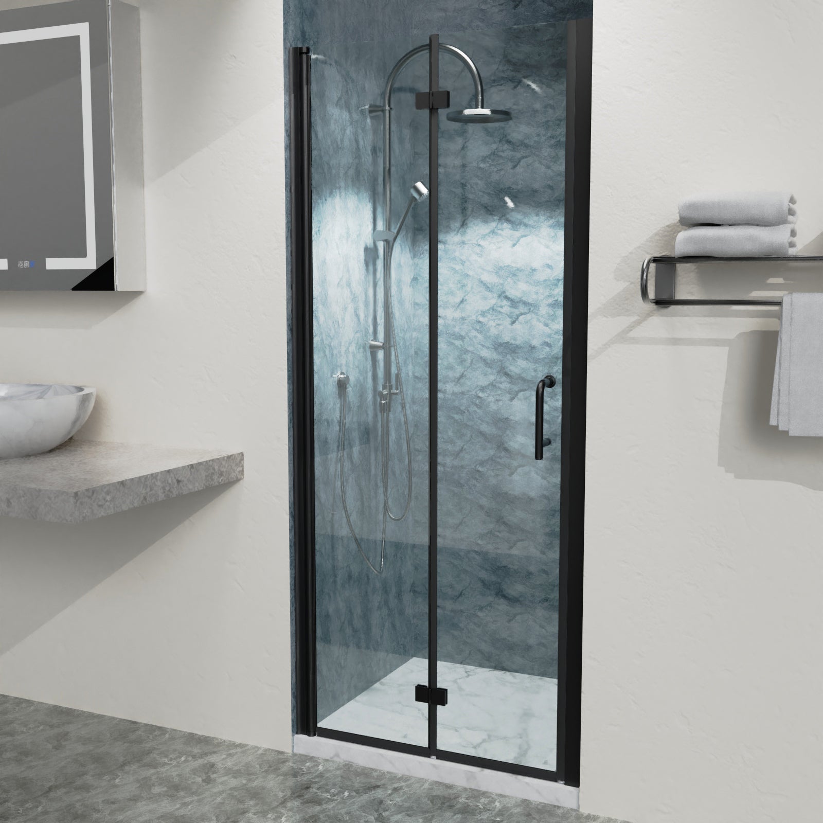 32 To 33 3 8 In. W X 72 In. H Bi Fold Semi Frameless Shower Doors In Matte Black With Clear Glass Matte Black Aluminium