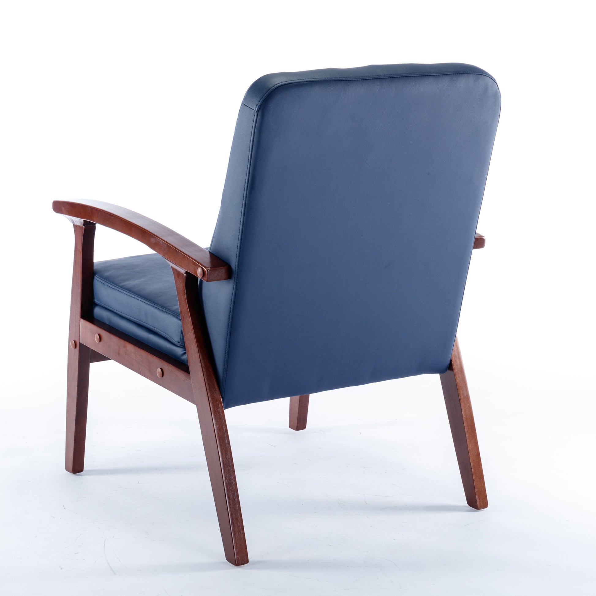 Mid Century Single Armchair Sofa Accent Chair Retro Modern Solid Wood Armrest Accent Chair, Fabric Upholstered Wooden Lounge Chair Navy Navy Pu
