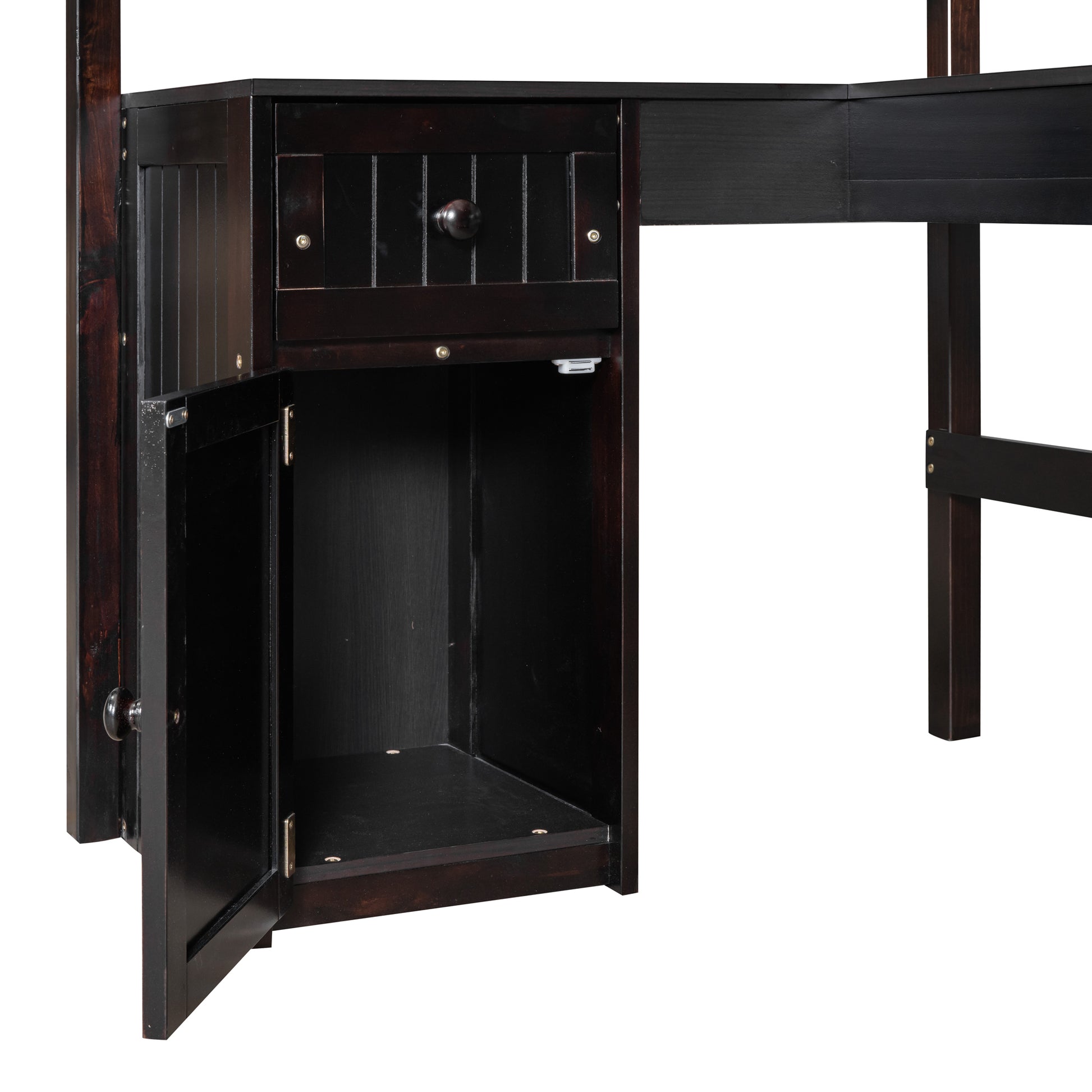 Twin Size Loft Bed With Drawers, Cabinet, Shelves And Desk, Wooden Loft Bed With Desk Espresso Old Sku :Lt000505Aap Espresso Solid Wood