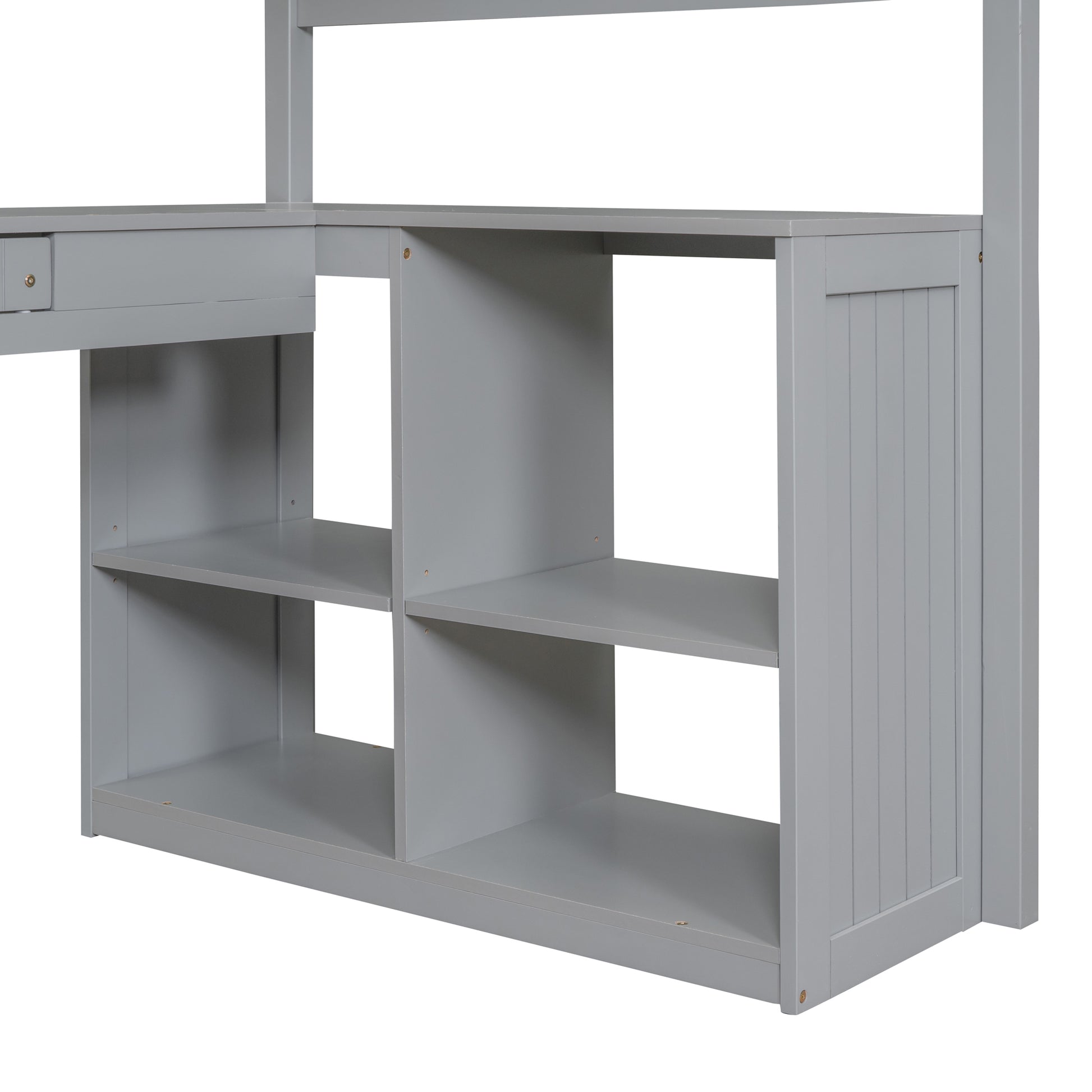 Twin Size Loft Bed With Drawers, Cabinet, Shelves And Desk, Wooden Loft Bed With Desk Gray Old Sku :Lt000505Aae Gray Solid Wood