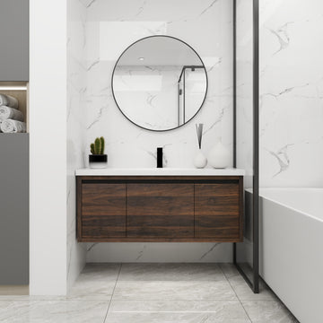 48 Inch Bathroom Cabinet With Sink,Soft Close Doors And Drawer,Float Mounting Design,48X18 California Walnut Bathroom Modern Plywood